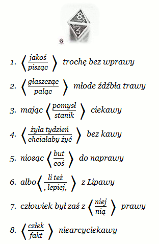 kostka ośmiościenna i tabela 2. wersu rymu -awy