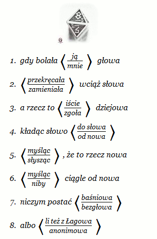 kostka ośmiościenna i tabela 2. wersu rymu -owa