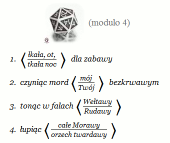 kostka dwudziestościenna modulo 4 i tabela 5. wersu rymu -awy