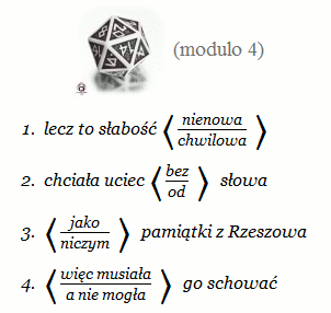 kostka dwudziestościenna modulo 4 i tabela 5. wersu rymu -owa